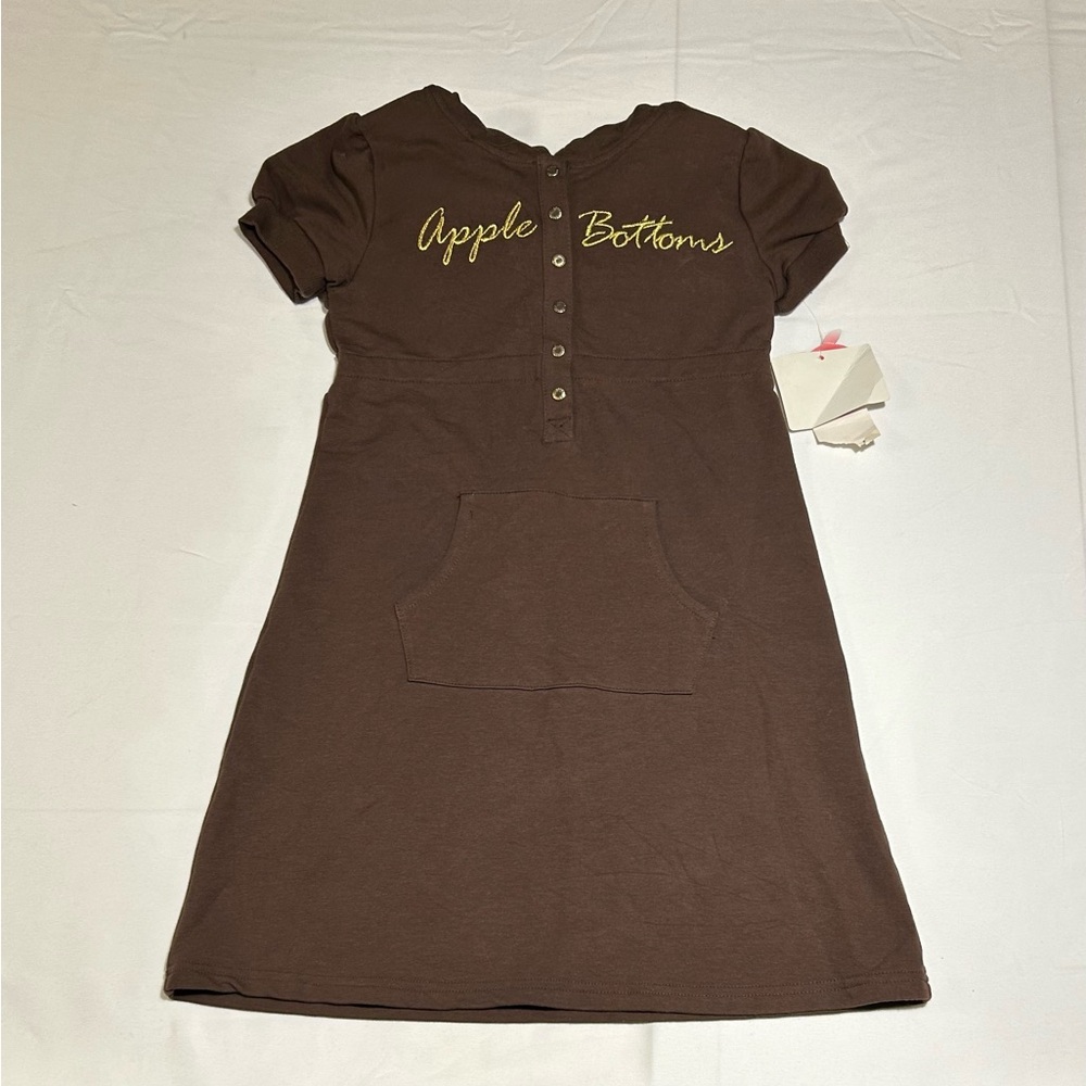 Apple Bottoms Girls Size Small Brown Short Sleeve Sweatshirt Hooded Dress NWT